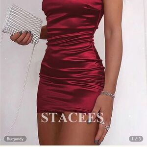 Stacees Burgundy Satin Mini Dress
